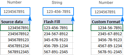 Excel Flash Fill puede convertir números en cadenas