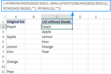 Extraiga una lista de datos en Excel excluyendo celdas en blanco