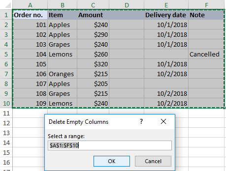 Eliminar columnas vacías con VBA