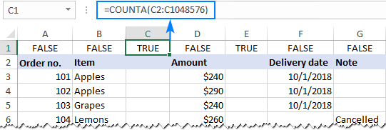 Identifique las columnas vacías usando una fórmula.