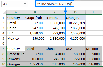 Fórmula de TRANSPOSICIÓN de Excel