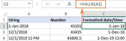 Fórmula VALUE para cambiar una cadena de texto a una fecha.