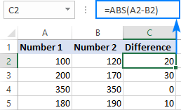 Fórmula ABS para convertir números negativos en números positivos