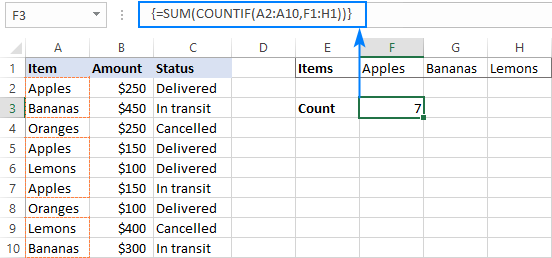 Fórmula de matriz para sumar celdas según criterios como referencias de rango.