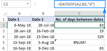 Fórmula DATEDIF para calcular el número de días entre dos fechas en Excel