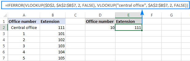 Si el primer vlookup no encuentra nada, el segundo vlookup extrae un valor común.