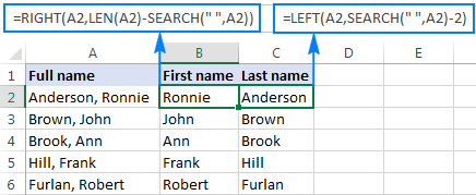 Separar nombre y apellido del nombre completo con coma