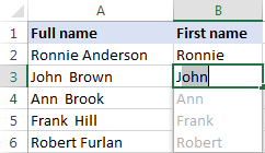 Separación de nombres con Flash Fill de Excel