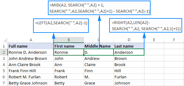 Dividir el nombre completo en nombre, apellido y segundo nombre