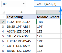 Fórmula MID para extraer texto del medio de una cadena