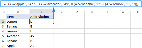 Fórmula IF anidada para devolver diferentes resultados según el valor de la celda de destino