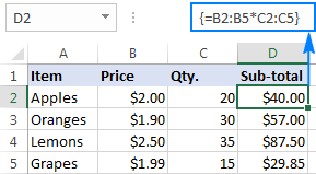 Como resultado, Excel multiplicará un valor en la columna B por un valor en la columna C en cada fila, sin que tengas que copiar la fórmula.