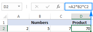 , incluya más referencias de celdas en la fórmula, separadas por el signo de multiplicación.  Por ejemplo: