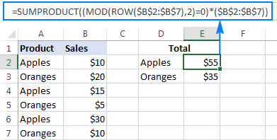 Mod fórmulas para sumar filas alternas