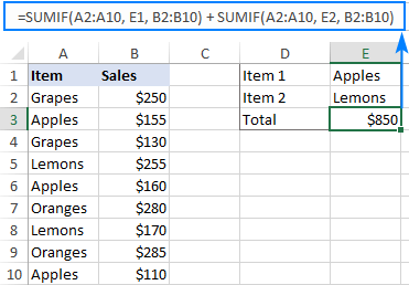 Fórmula SUMIF de Excel con múltiples criterios