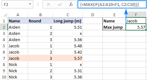 Fórmula Excel MAX IF para encontrar el valor más alto con condición