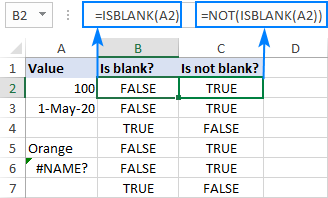 Fórmula ISBLANK para identificar celdas en blanco y no en blanco en Excel