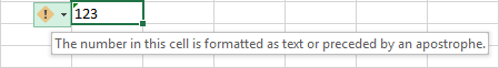 Número formateado como texto en Excel.