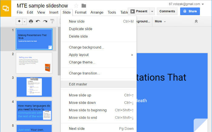 Presentaciones de Google - Editar diapositiva maestra