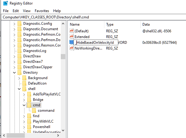 Símbolo del sistema de hacks del registro de Windows