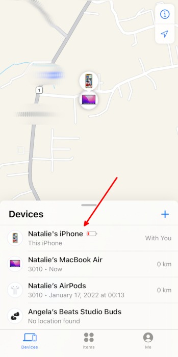 Aplicación de seguimiento de dispositivos Dispositivo de Apple