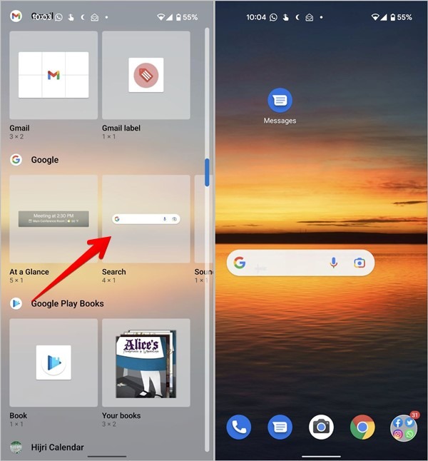Escanear código Qr Imagen de captura de pantalla Android Google Lens Agregar widget de búsqueda