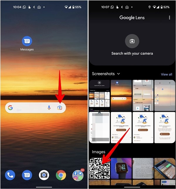 Escanear código Qr Imagen de captura de pantalla Android Google Lens Seleccionar imagen