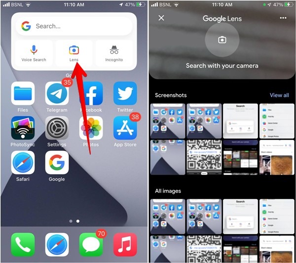 Escanear código Qr Captura de pantalla Imagen Iphone Google Lens Widget Tap