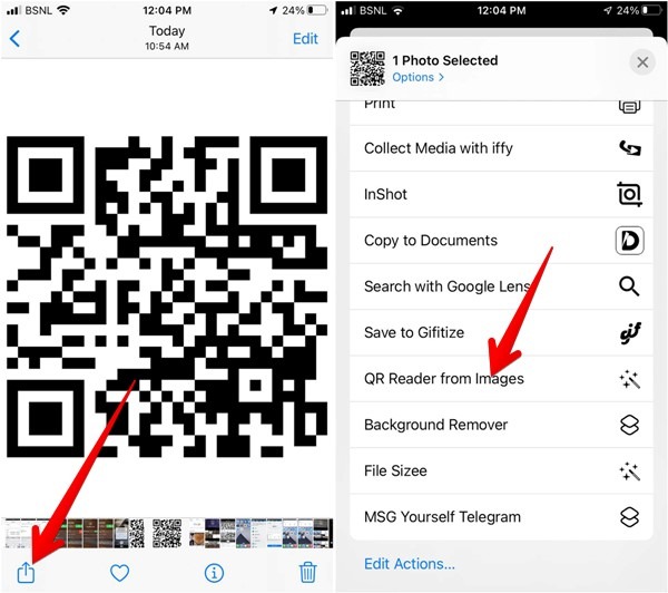 Escanear código Qr Captura de pantalla Imagen Acceso directo de Iphone Compartir hoja