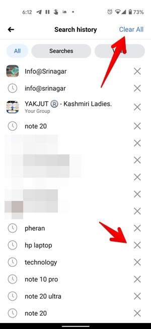 Historial de búsqueda de Facebook Eliminar móvil