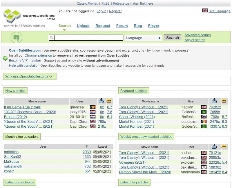 Opensubtitles Sitios para descargar subtítulos