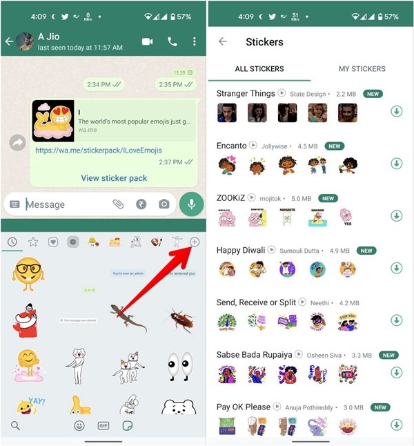 Instalación del paquete de pegatinas de Whatsapp