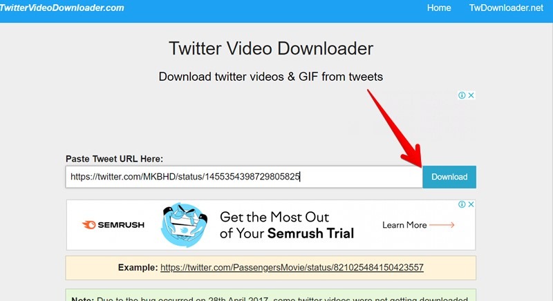 Descargar video de Twitter usando el sitio web