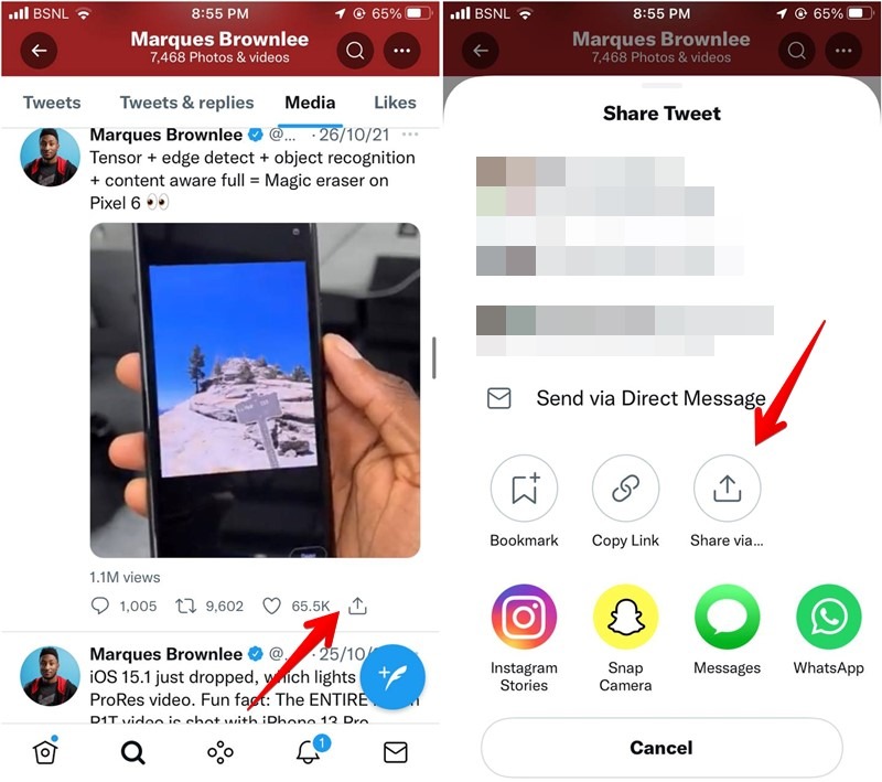 Descargar vídeo de Twitter Iphone Acceso directo Obtener enlace