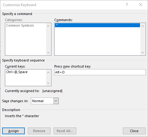 Insertar símbolo de grado Microsoft Word Crear atajo de teclado