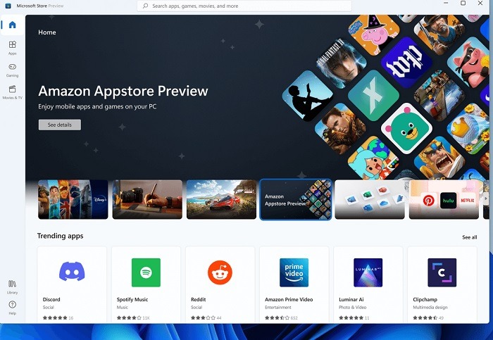 Google Play Windows11 Tienda de aplicaciones de Amazon