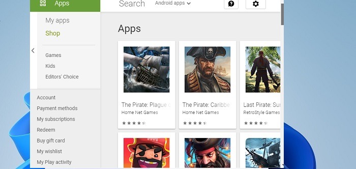 Google Play Windows 11 en ejecución