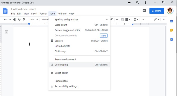 Convertir archivos de audio a texto Escritura de voz de Google Docs