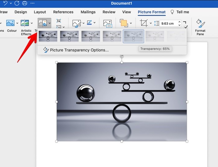 Hacer imagen transparente Opacidad Word Mac