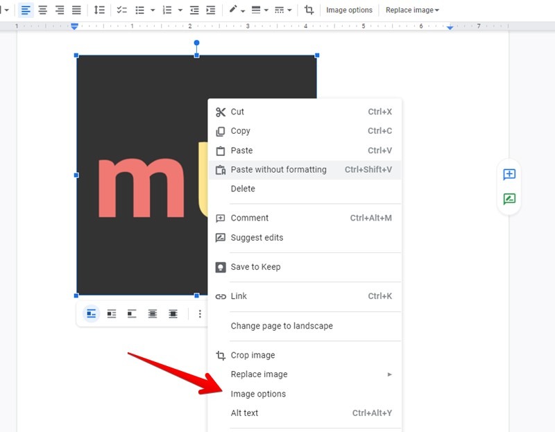 Hacer que la imagen sea transparente Opacidad Opción de imagen de Google Docs