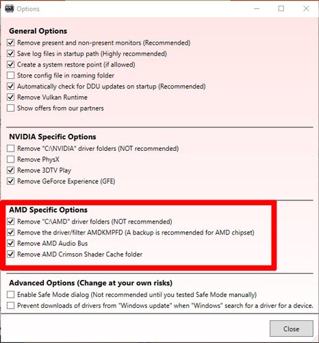 Actualizar las opciones Ddu de los controladores de gráficos AMD