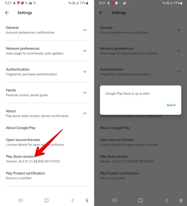 Actualización manual de Google Play Store