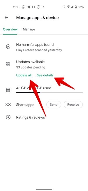 Aplicaciones de actualización de Google Play Store