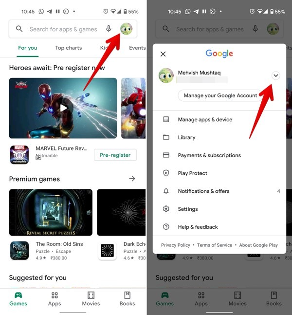 Google Play Store Cambiar varias cuentas