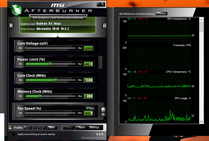 Msi Afterburner Homescreen para monitorear la temperatura de la CPU