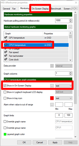 Panel de configuración de Msi Afterburner