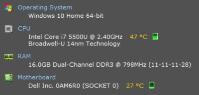 Pantalla de información del sistema en Speccy