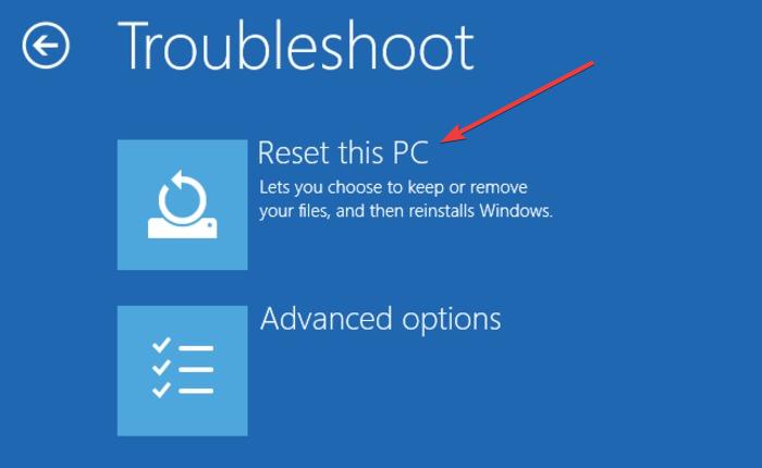 corregir-información-de-configuración-del-sistema-incorrecto-windows-10-elegir-una-opción-solucionar-problemas-restablecer-esta-pc