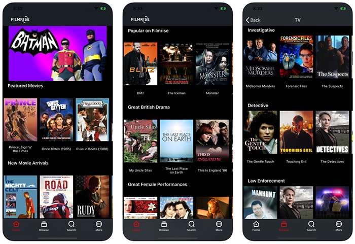 Aplicaciones de películas gratis Iphone Filmrise