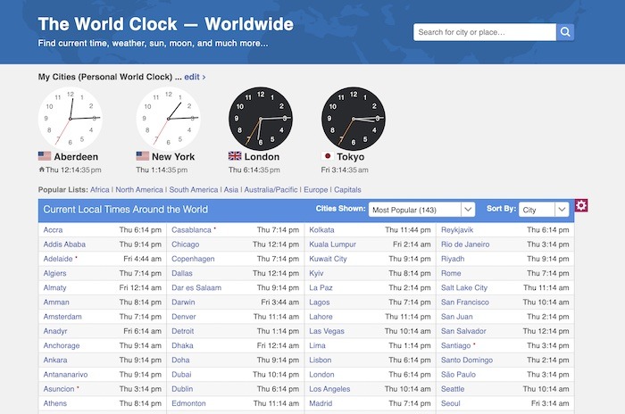 Los mejores convertidores de zona horaria Timeanddate Two